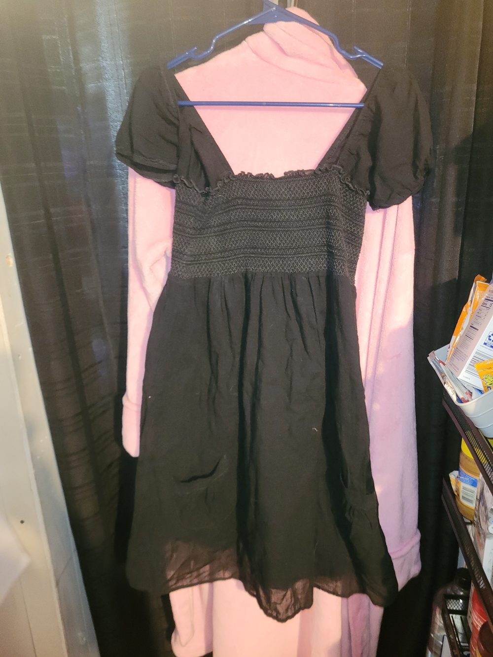 Black Smocked Bodice Short Sleeve Dress